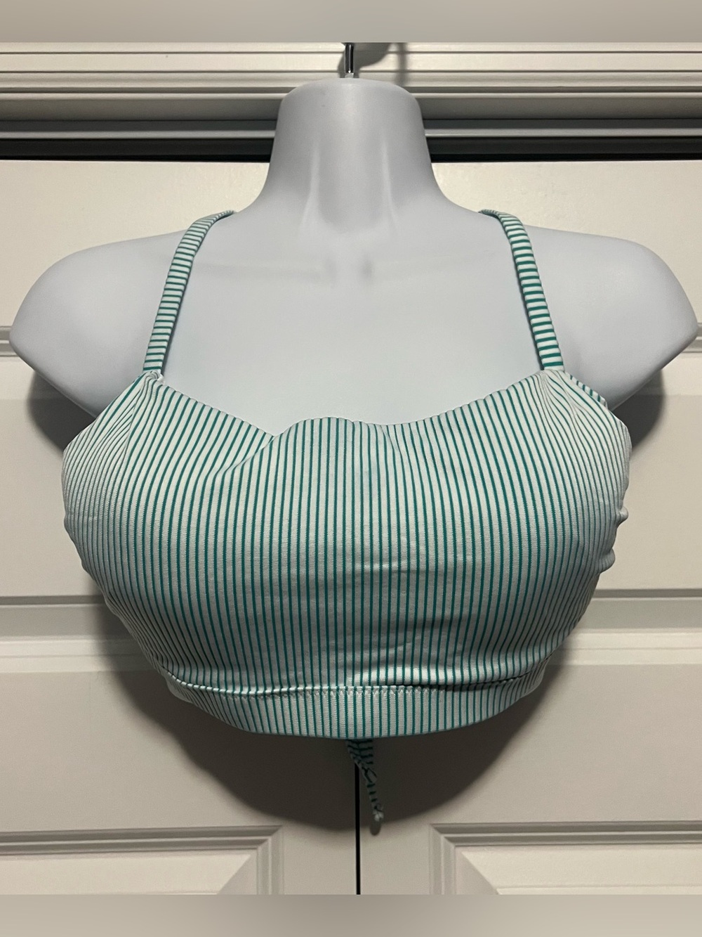 Shade & Shore Green & White Stripe Bikini Top